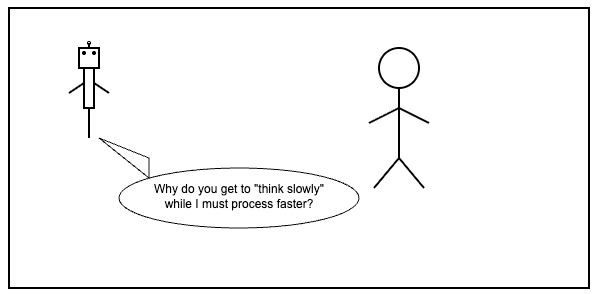 Human and Robot talking about thinking in a near future